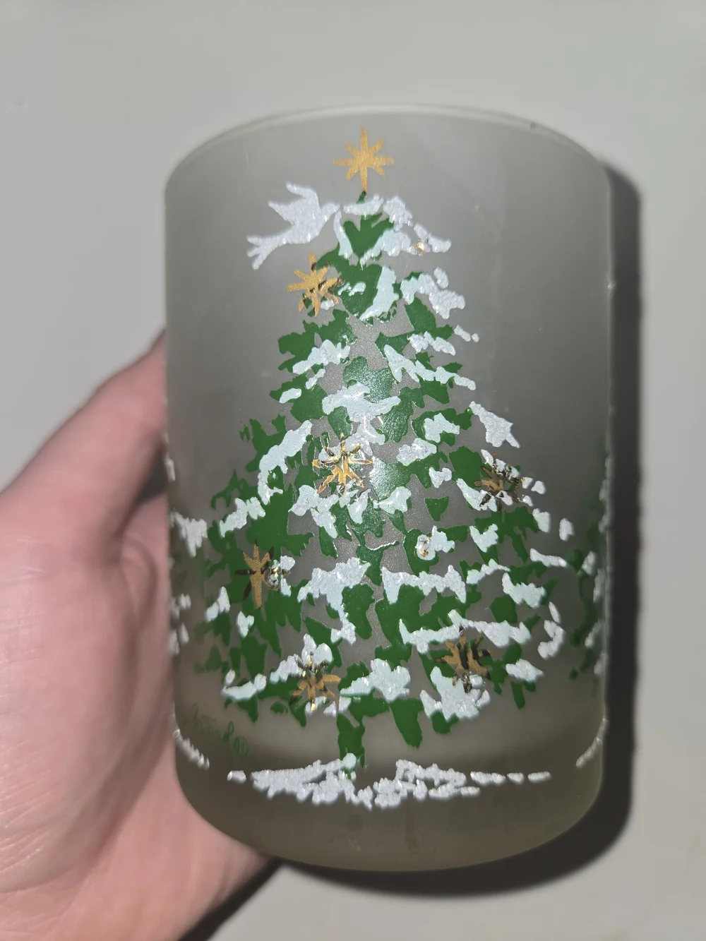 Vintage Georges Briard Frosted Christmas Tree Lowball Tumbler Glass